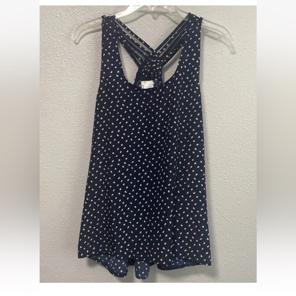 Passport Cami Tank M Navy Blue Polka Dot Print Strappy Back Airy Summer Top